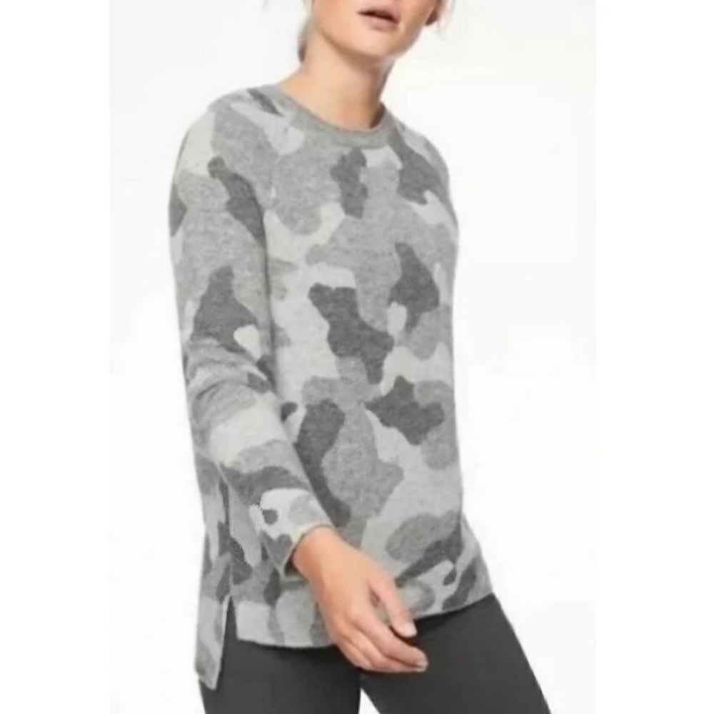 Athleta undercover camo sweater small gray pullover crew merino wool alpaca $148